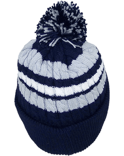 BWH Quality Cable Knit Cuffed Winter Hat W-Large Pom Pom