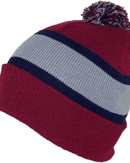 GMI Mens Striped Cuffed Knit Beanie W-Pom Pom