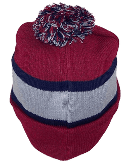 GMI Mens Striped Cuffed Knit Beanie W-Pom Pom